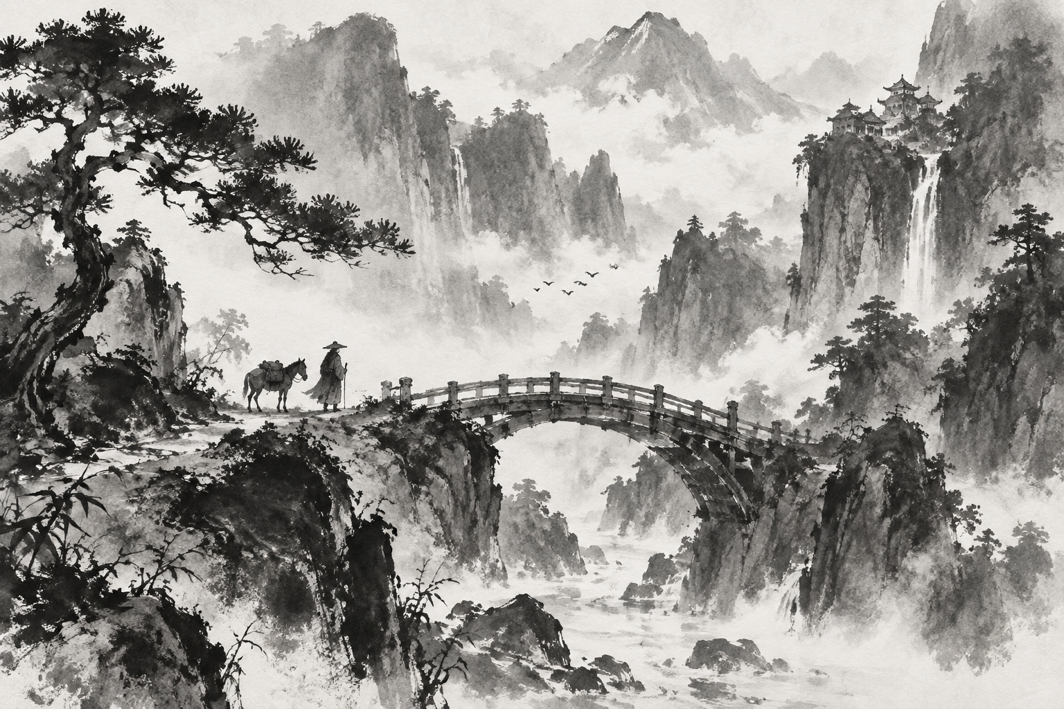 黑白水墨风格