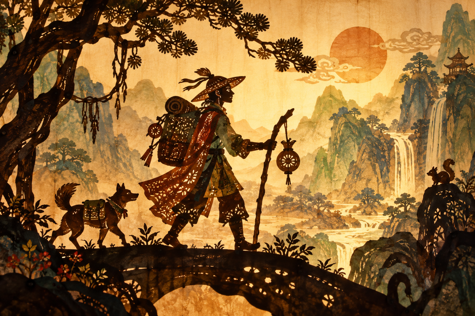 皮影戏插画风格 · 横图